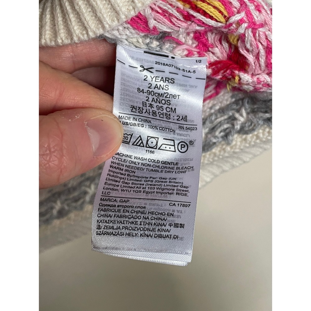 Baby Gap Toddler Fair Isle‎ Knit Sweater Dress Cream Pink 2T Fisherman Nordic - Picture 5 of 5